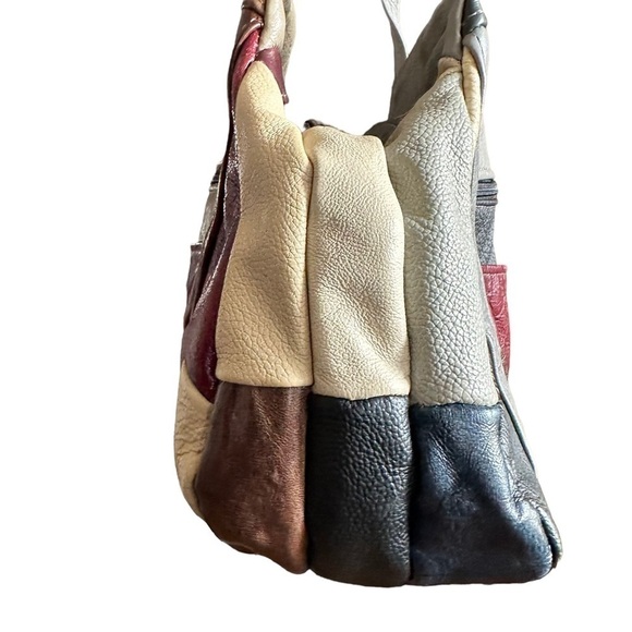VINTAGE PATCHWORK COLORBLOCK LEATHER SHOULDER HOBO STRAP PURSE - Picture 5 of 14